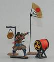 Samurai Drummer with Drum on Stand, Gong and Tokugawa Fan Standard